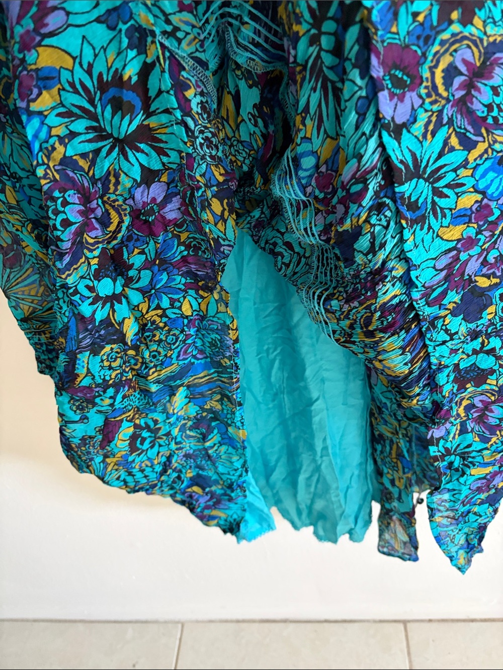 Anthropologie Teal Floral Long Sleeve Tiered Maxi Dress - Picture 5 of 9